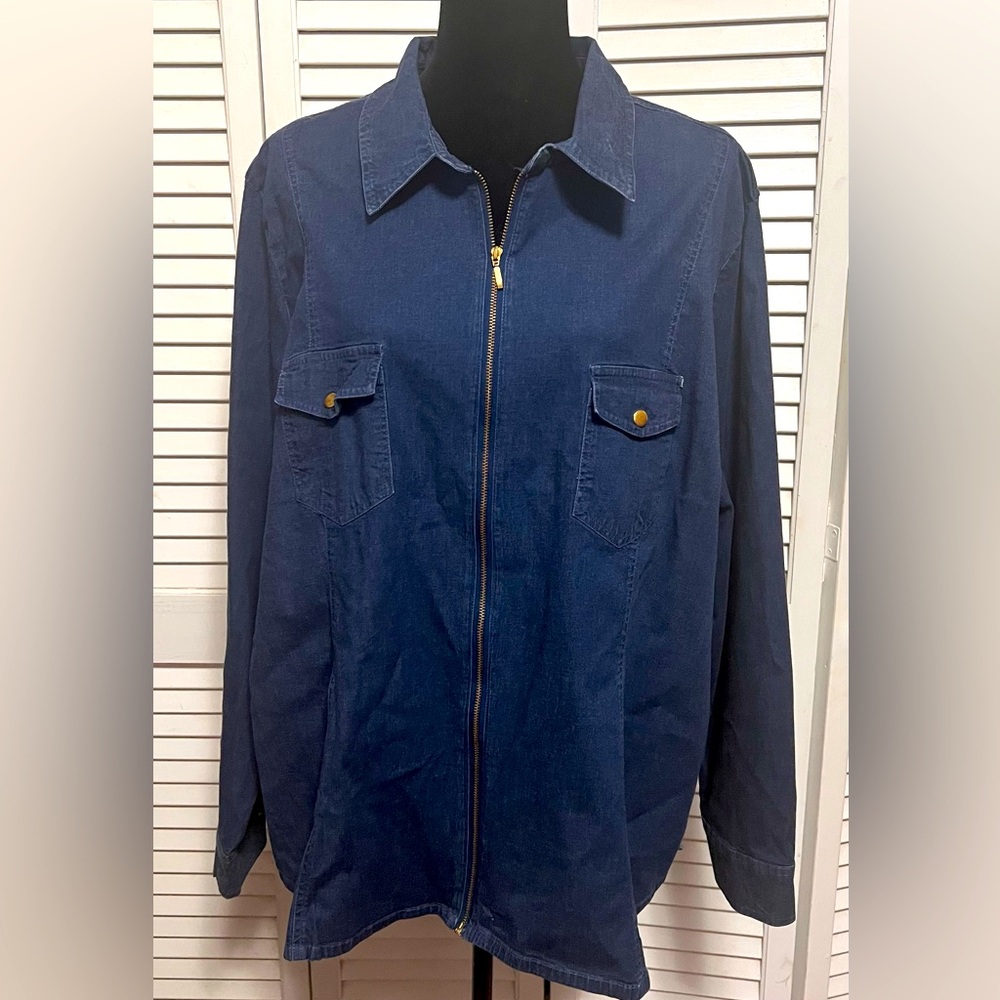 ASHLEY STEWART Long Sleeved Denim Zip Up Shirt - Sz. 24W